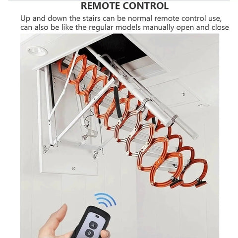 Heavy Duty Electric Pull Down Loft Ladder with remote control mechanism for smooth retractable attic stair use.