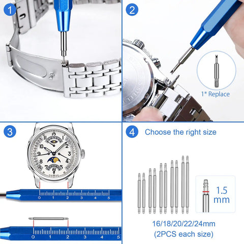 Watch Link Removal Kit With Leather Strap Punch And Durable Band Tool For Quick Repair No Fuss Adjustment And Resizing shown in use