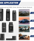 7 Piece O2 Oxygen Sensor Socket Set For Auto Repair With Premium Chrome Molybdenum Steel Black Oxide Finish Low Profile Six Point Sockets And Side Cutout Design For Hard To Reach Sensors, shown with car compatibility