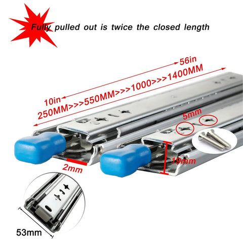 Heavy Duty Ball Bearing Drawer Slides 22 Inch Full Extension Rails with measurements for cabinets