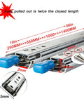 Close-up of 2 Pack Heavy Duty Drawer Slides 56 Inch Full Extension Ball Bearing Rails with measurement details