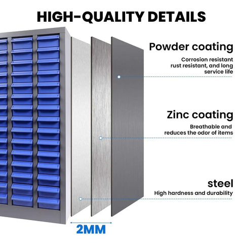 Heavy Duty 75 Drawer Parts Cabinet With 2mm Steel Frame And ABS Drawers With Labels And Dividers, Nut Bolt Screw Organizer layers