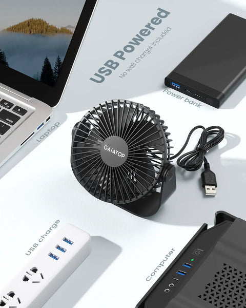 USB Desk Fan With 3 Speeds, Ultra Quiet Go-To Personal Table Fan For Home Office And Travel, 5.5 Inch Portable Cooling, 90 Degree Tilt