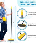 Long Handle Deck Brush With 50 Inch Reach For Shower And Outdoor Cleaning, Scrubber Broom For Patio Boat Garage Carpet And Concrete