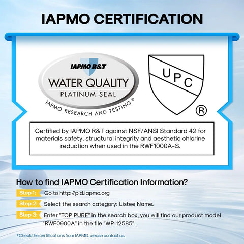 Certification details for UKF8001 Replacement Refrigerator Water Filter 4 Pack For Whirlpool Maytag And More NSF Certified BPA Free