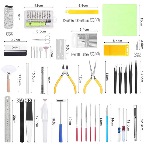101-Piece Gundam Model Tools Kit For Building And Repairing Gundam Models Precision Nippers Tweezers Files Displayed