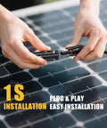 Hands connecting cables of Y Branch Solar Panel Connector Kit 1 To 4 Parallel PV Adapter, showing tool-free installation.