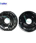 Two black 10x2-1/4 self-adjusting electric brake assemblies for 3,500 lb axles, four-bolt mount, teal wires
