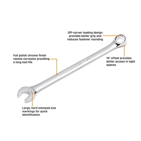 Long Pattern Twelve Point Combination Wrench Nine Sixteenth Inch Size With Surface Drive Technology For Fasteners And Extended Reach