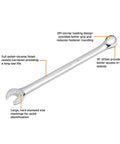 Chrome alloy steel wrench from a 15 Piece Long Pattern SAE Wrench Set With Tool Roll, 12 Point Off Corner Load For Better Grip And Less Rounding.