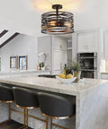 Industrial Semi Flush Mount Ceiling Light With 3 Light Vintage Chandelier In Black Rustic Metal Fixture in modern kitchen