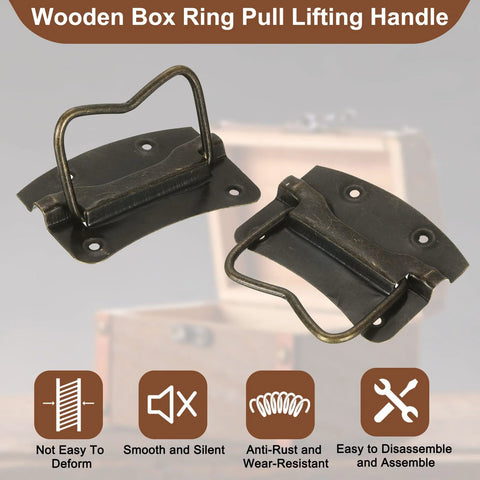 2-Pack 64 x 61mm Bronze Side Ring Chest Pull Handles for Wooden Boxes and Tool Cases with Screws, anti-rust, easy assembly