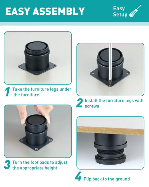 Step-by-step assembly of Eight Pack 2 Inch Stainless Steel Furniture Legs With 32 Screws Black Finish For Durable Replacement And Upgrades Heavy Duty Furniture Feet For Sofas Cabinets Tables Or Desks