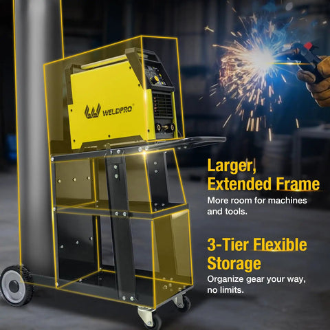 Heavy Duty 3 Tier Welding Cart For MIG TIG Plasma Cutter With 400 Lbs Capacity featuring rolling welder trolley in workshop