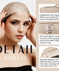 Model wearing wide wig grip band for lace front wigs, velvet non slip holder with adjustable hook and loop fastener in nude