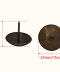 Heavy Duty Antique Brass Upholstery Tacks For Diy Furniture Repair Leather Crafting Auto Interiors Includes Thirty Solid Metal Clavos With Round Heads That Grip Tight Without Splitting Wood For A Sick Makeover Fix, showing 25mm round tacks with sharp tips.