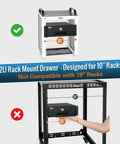 2U Rack Mount Drawer For Server Cabinet with Smooth Locking Slide, shown in 10-inch rack for secure storage.