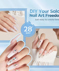 Manicured nails with rhinestones using 10 In One Nail Gel Glue Base Coat Brush On Nail Polish Glue 15ml For Tips And Rhinestones Blooming Art Hema Free Gel Kit For Acrylic Tips UV Lamp Needed.