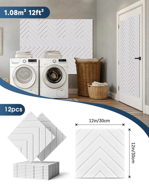 Top Shelf Self Adhesive Sound Proof Foam Panels For Walls Premium Acoustic Treatment For Podcast Rooms And Home Studios 12 Pack displayed in a modern laundry room.
