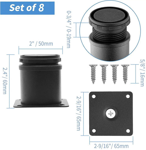 2.5 Inch Heavy Duty Adjustable Black Stainless Steel Furniture Legs Set, Round Cabinet Desk Sofa Coffee Table Feet, 8 Pack With Screws
