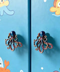 Dope Hand Painted Octopus Cabinet Knobs Set Of 2 For Cabinets Drawers Closets And Doors With Mounting Screws Ocean Spirit Dresser Pulls Unique Home Decor shown on blue cabinet doors.