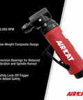 Pro Grade.5 Horsepower Angle Die Grinder At 20000 Rpm featuring low-weight red composite design and safety lock-off trigger.