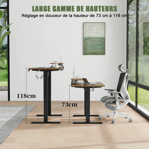 Heavy Duty Electric Standing Desk With Dual Memory Buttons And Rock Solid Brown Surface seriously built tough for gaming and remote work grind.
