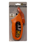 Totally Rock Solid Bi Directional Safety Knife With Slick Retractable Blade And Ergonomic Handle For No Sweat Vinyl Wrapping Banner Cutting And Print Shop Tasks displayed in packaging.