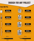 Top Shelf Cam Lock Furniture Hardware Kit 380 Pieces detail showing connectors sizes and counts for cabinet assembly and renovation.