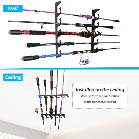 Beefy Heavy Duty Metal Fishing Rod Holder For Garage Wall Mount Rack That Keeps Multiple Rods Secure With Steel Core And TPU Coating