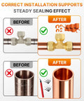 Comparison of pipe sealing before and after using the Slick 17 Piece Plumbing Kit With Depth Gauge And Pipe Deburring Tool.