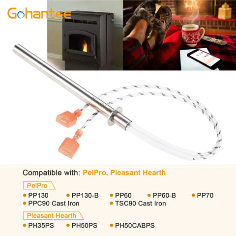 300W Pellet Stove Igniter Replacement For PP130 PP60 PP70 PPC90 TSC90 Pleasant Hearth PH35PS PH50PS PH50CABPS Outfitter I II Quadra-Fire Stoves Durable Plug N Play Easy Fit High Performance Igniter