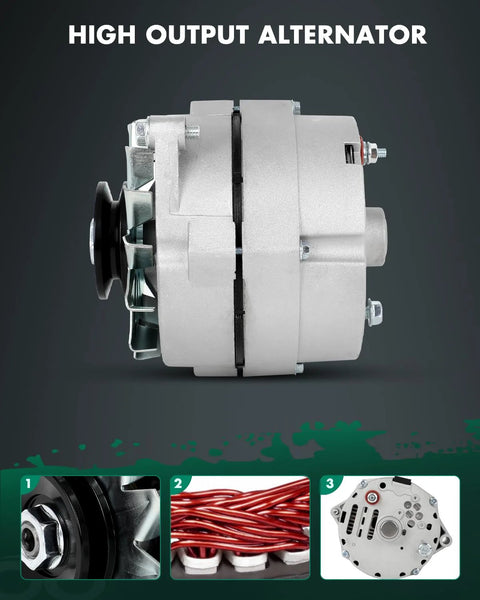 Side view of Three Wire 105Amp 12V Self Exciting Alternator Replacement For Chevy Cars 10SI Style Beefed Up Power With Internal Regulator