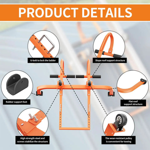 Detailed view of a Two In One Ladder Stabilizer For Roof Access With Horizontal And Vertical Ridge Extensions Rubber Grip T Bar Heavy Duty Build, showing components.