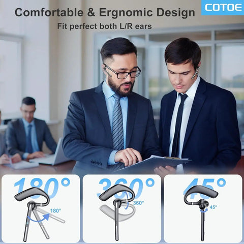 All Day Wireless Bluetooth Headset With 72 Hour Talk Time And 500mAh Case ergonomic design displayed with professionals in office
