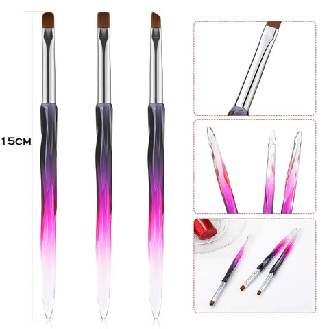 3 Piece Nail Art Clean Up Brush Set With Flat, Oval, And Fine Angled Heads for polish mistakes around cuticles, DIY nails.