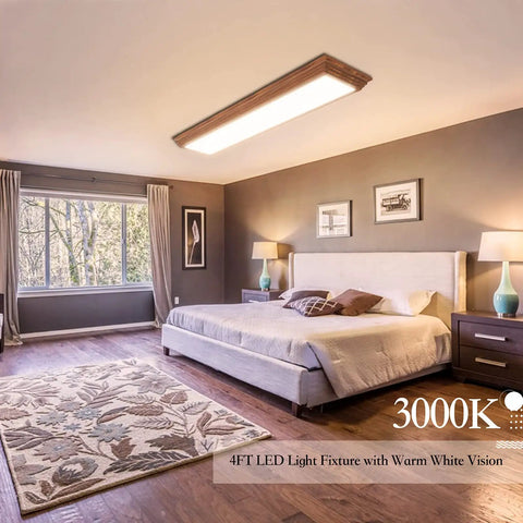 2Ft LED Light Fixture With 3 Color Temperature Adjustable 3000K 4000K 5000K No Fuss 30W 3300LM in bedroom with wooden frame