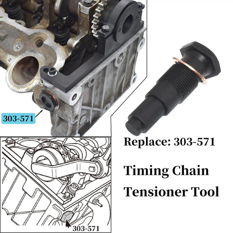 Camshaft Timing Tool Kit For 4.0L V6 Engines showing timing chain tensioner tool replacement guide Replace: 303-571