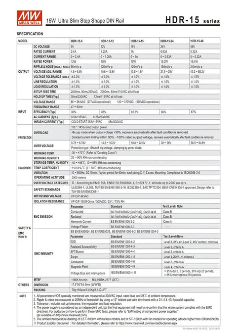 Heavy Duty Din Rail Switching Power Supply 12w 5v 2.4a Ac Dc Adapter UL Certified specifications sheet