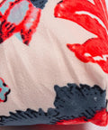 Close-up of 2 Pack Outdoor Indoor Wicker Patio Seat Cushions With Ties For Dining Chairs 17 X 17 Inches Blue And Red Leaves Soft Polyester Washable Cushion Pad Perfect For Patio Or Garden Chairs In Any Season, showing red leaf pattern on polyester fabric.