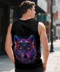 Dope Men's Graphic Tank Top Sleeveless V Neck Shirt Quick Dry Athletic Gym Vest with colorful wolf design