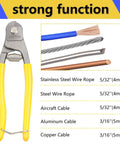 Heavy Duty 8 Inch Wire Cutter For Stainless Steel Wire Rope Up To One Quarter Inch Precision Clean Cuts Without Fraying Built Tough For Bike Brake Cables Railing Cables And Heavy Rigging Tasks showing cut cable types