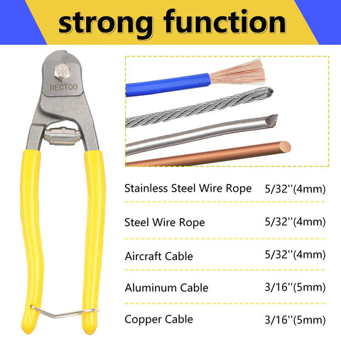 Heavy Duty 8 Inch Wire Cutter For Stainless Steel Wire Rope Up To One Quarter Inch Precision Clean Cuts Without Fraying Built Tough For Bike Brake Cables Railing Cables And Heavy Rigging Tasks showing cut cable types