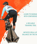 Manual Bike Trainer For BMX And MTB Riders Kids And Adults Ultimate Practice Tool To Master The Manual Balance Point Build Muscle Memory Improve Control And Confidence With Safe Low Risk Learning used by kid in training pose