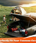 Heavy Duty 27 Inch Gas Struts 45 Lbs For Truck Tonneau Cover, 2 Pack Solid Lift Supports with camping gear in truck bed.