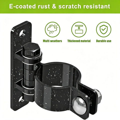 Built Like A Tank Heavy Duty Gate Hinges With Secure Removable Bolt System, e-coated, rust resistant hinge for weatherproof fence gates.