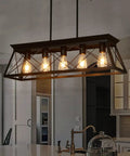 Five Light Farmhouse Pendant Ceiling Fixture For Dining Room Over Table And Kitchen Island Modern Black Chandelier With Warm Soft Glow hanging in kitchen
