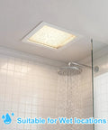 HITOO 8 Inch Square Recessed Ceiling Light, 3CCT, Dimmable, White, 2 Pack installation in a bathroom shower setting.