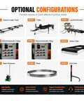 Optional configurations for Pro Level Portable Sawmill Machine including trailer, winch, electric lifting options, and more.