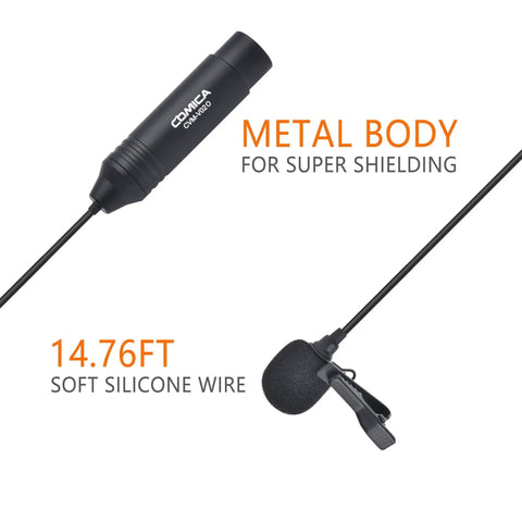 Two Pack Lavalier Microphone With XLR Output, Omni Directional Lapel Mic, Phantom Powered CVM V02O with metal body and 14.76ft cord